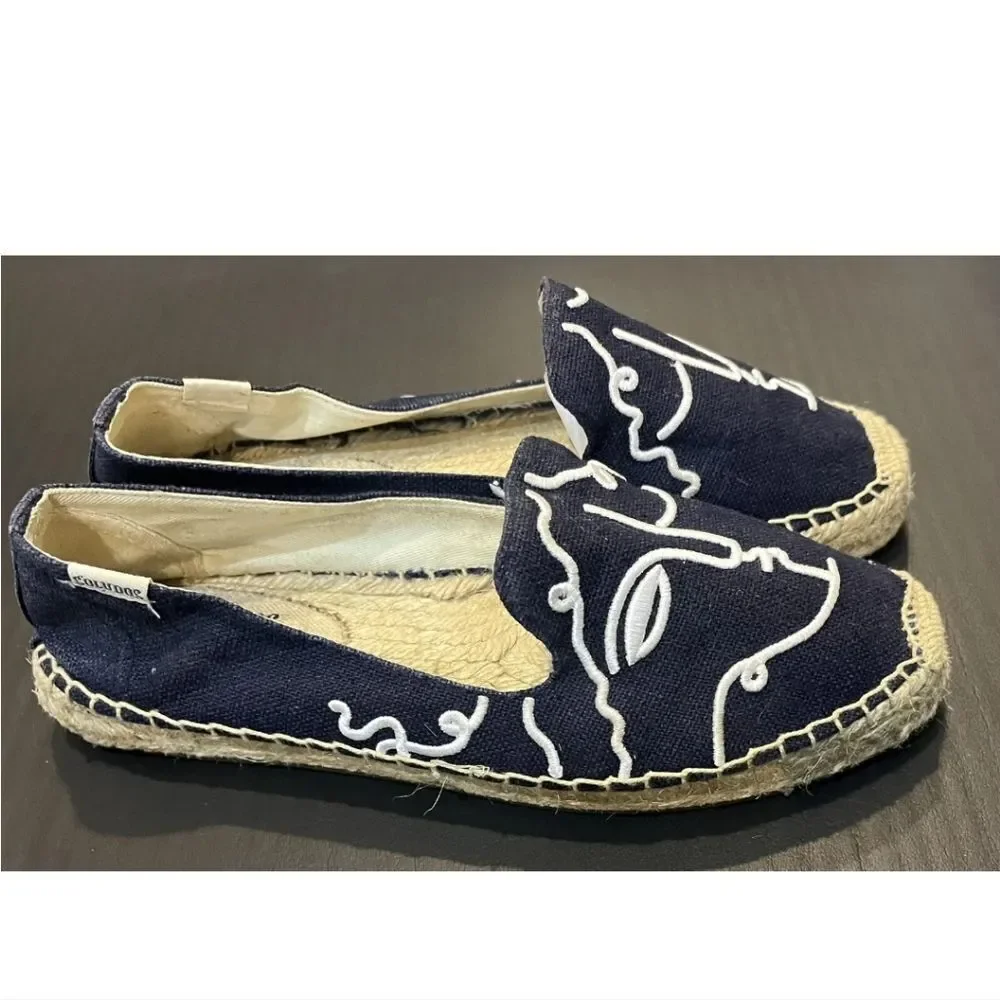 Soludos Espadrilles Visage Embroidered Smoking Slippers  Size 6